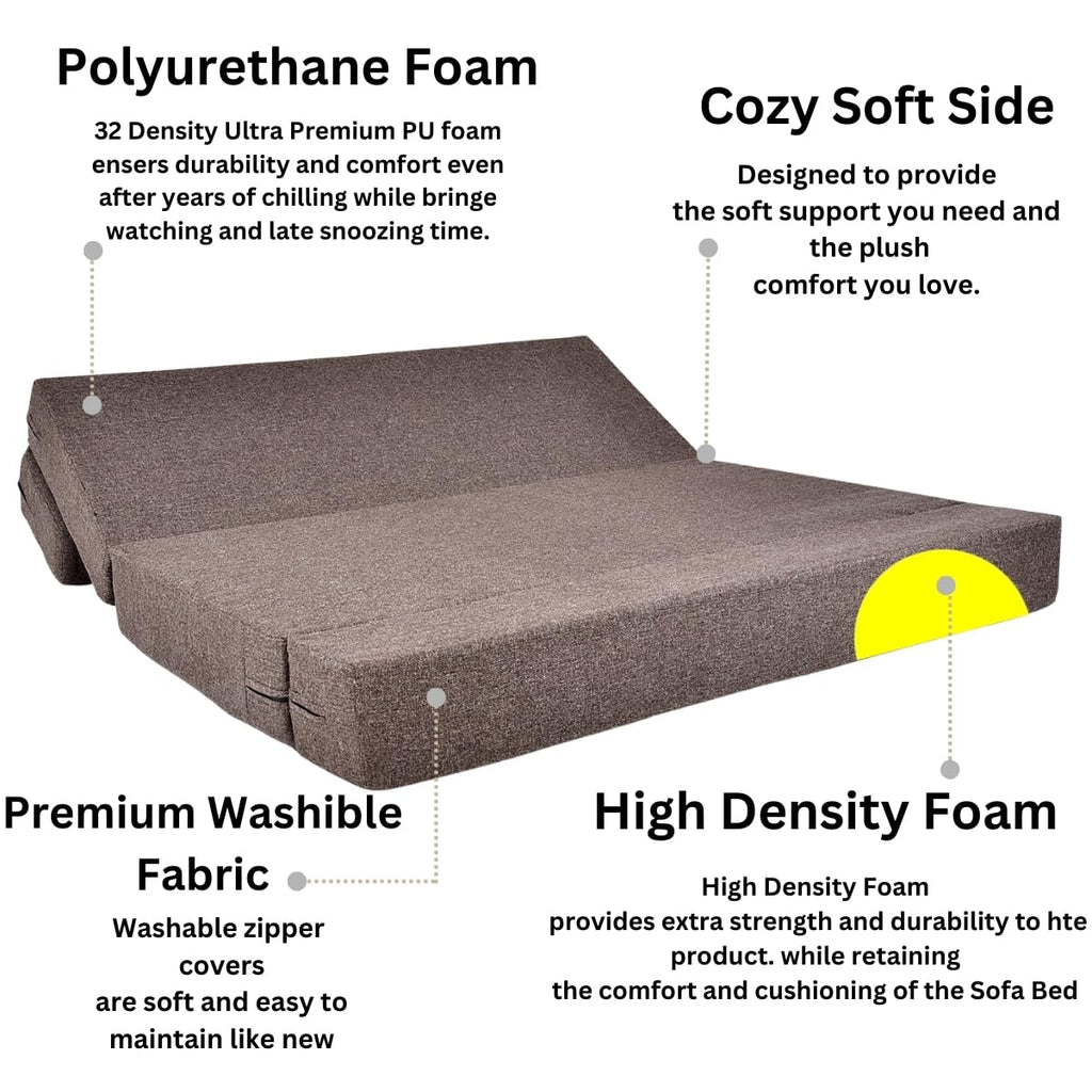 FRIENDS LIFE 5X6 Sofa Cum Bed for 3 Person 3 Seater Double Fold Out Sofa Cum Bed Color -Jute Coffee