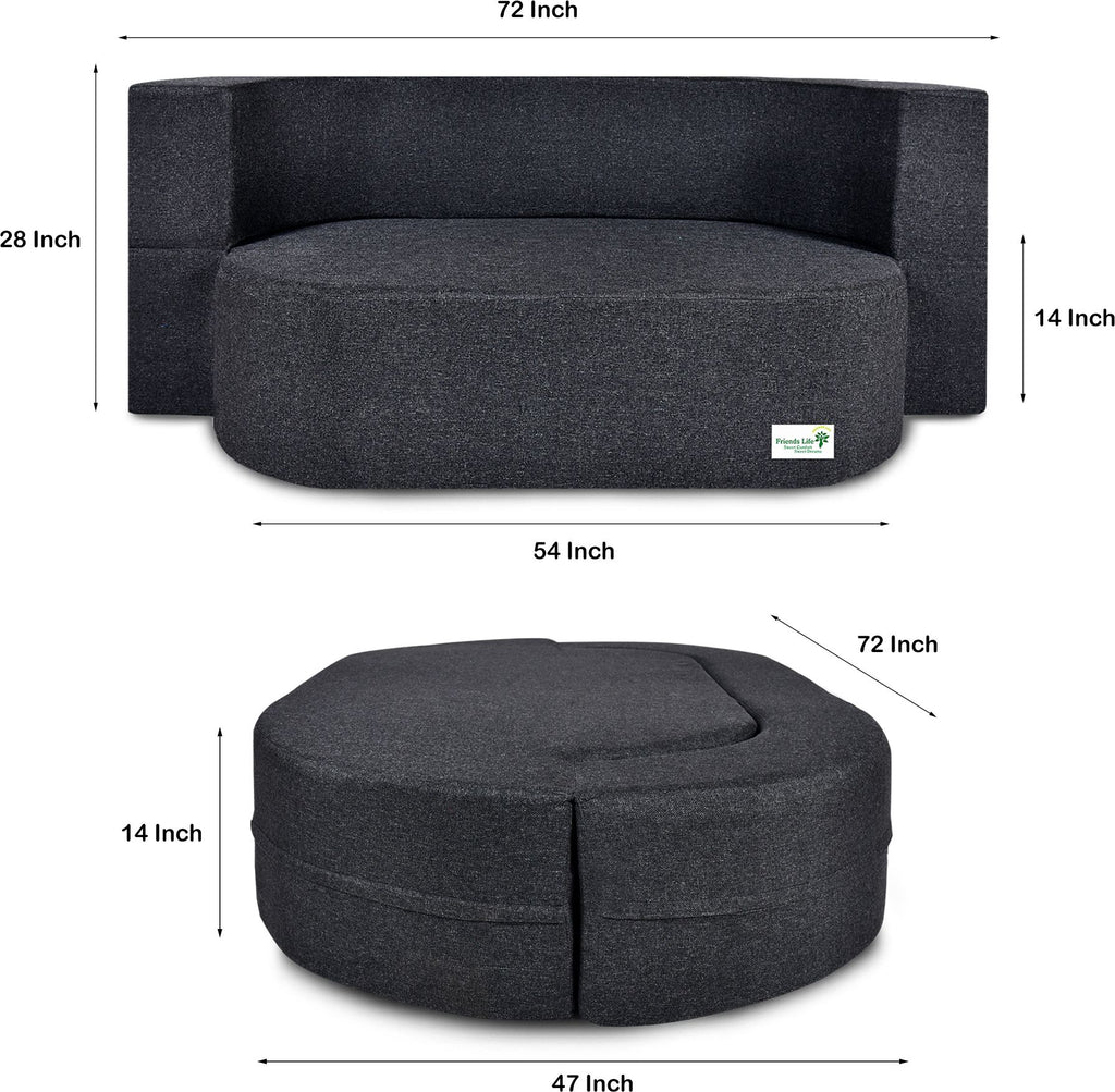 FRIENDS LIFE 3 Seater Sofa Cum Bed | 1 Years Warranty | Foldable Sofa cuma Bed | Jute Finish Fabric, Grey Comfort for All Sofa Cum Bed for Living Room & Guests (N-FL5020)