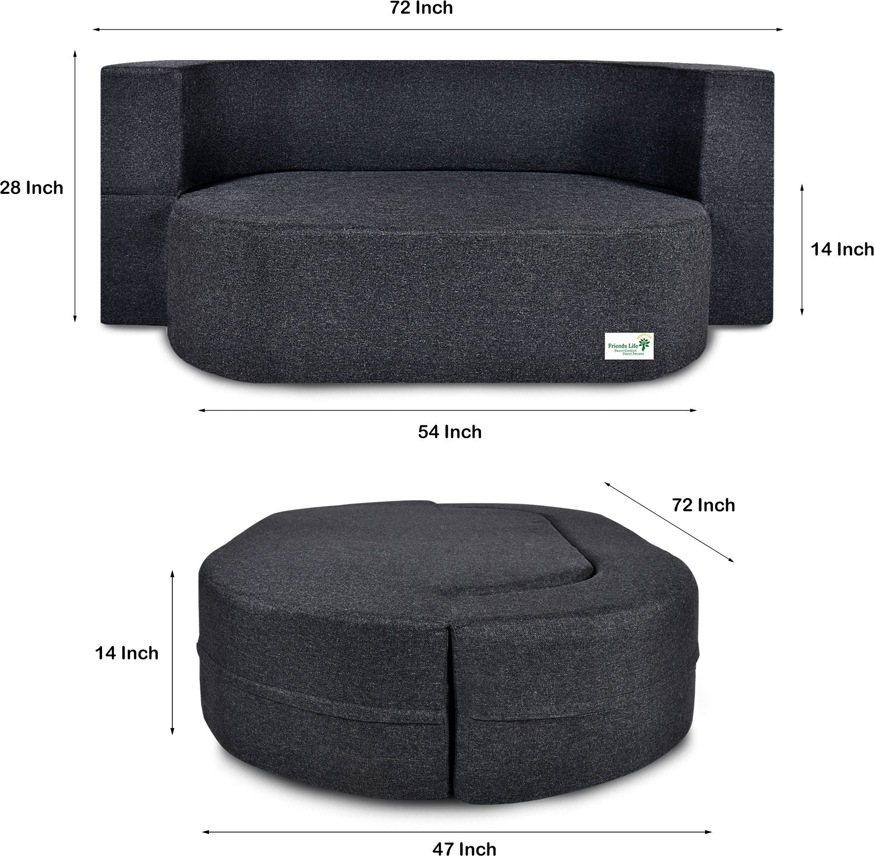 FRIENDS LIFE 3 Seater Sofa Cum Bed | 1 Years Warranty | Foldable Sofa cuma Bed | Jute Finish Fabric, Grey Comfort for All Sofa Cum Bed for Living Room & Guests (N-FL5020)