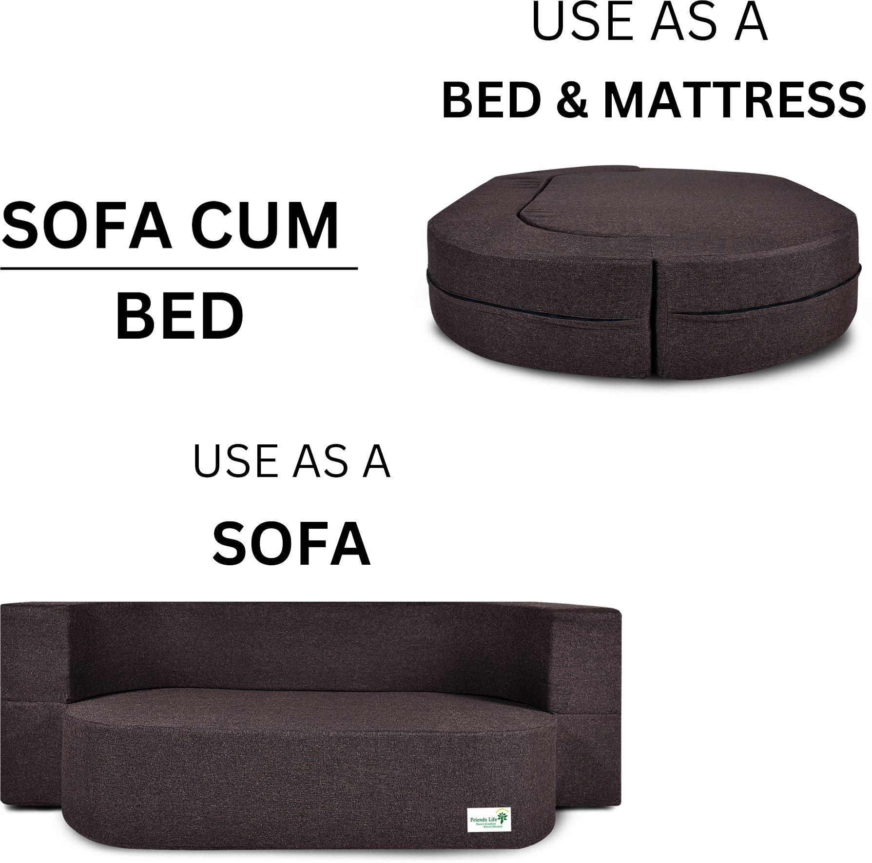 3 Seater Fabric Sofa Cum Bed with Washable Cover and 3 Cushions/Pillows | Foldable Sofa Cum Bed with 1 Year Warranty Perfect for Home Office Guests Living Room (CA83, 3 Seater)