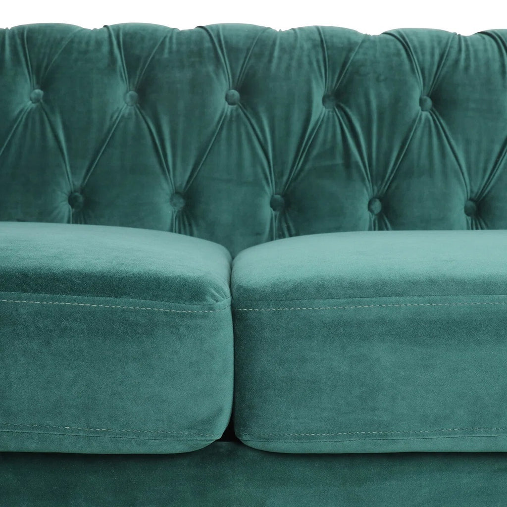 Adedapo Classic Tuxedo Design Sofa 3 Seater | Loveseat with Armrest, Cushions and Wood Legs – Green Living Room Sofa