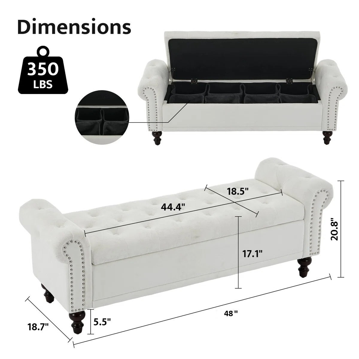 FRIENDS LIFE Segmented Storage Compartments Bedroom Bench, Ottoman Storage Bench | Velvet/Line Fabrics Multipurpose Settee for Living Room Casual Rectangular Color Beige