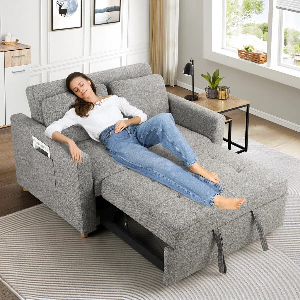 Dharius 48.5" Convertible Sofa Bed 3-in-1 Upholstered Reclining Sleeper Sofa Couch Bed with Cushions Color Grey