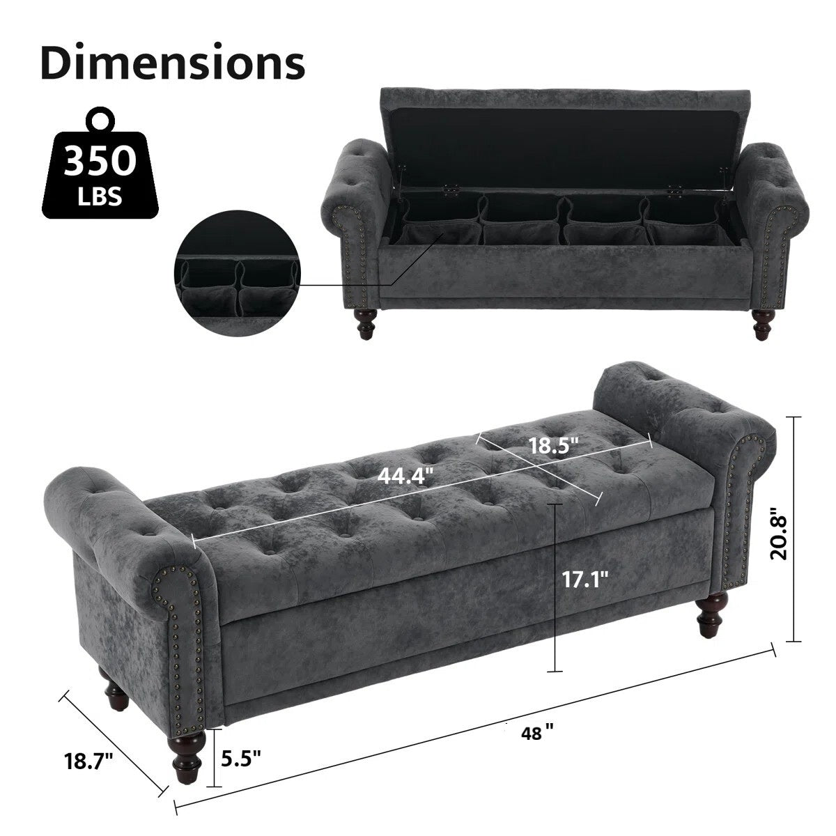 Segmented Storage Ottoman Bench,