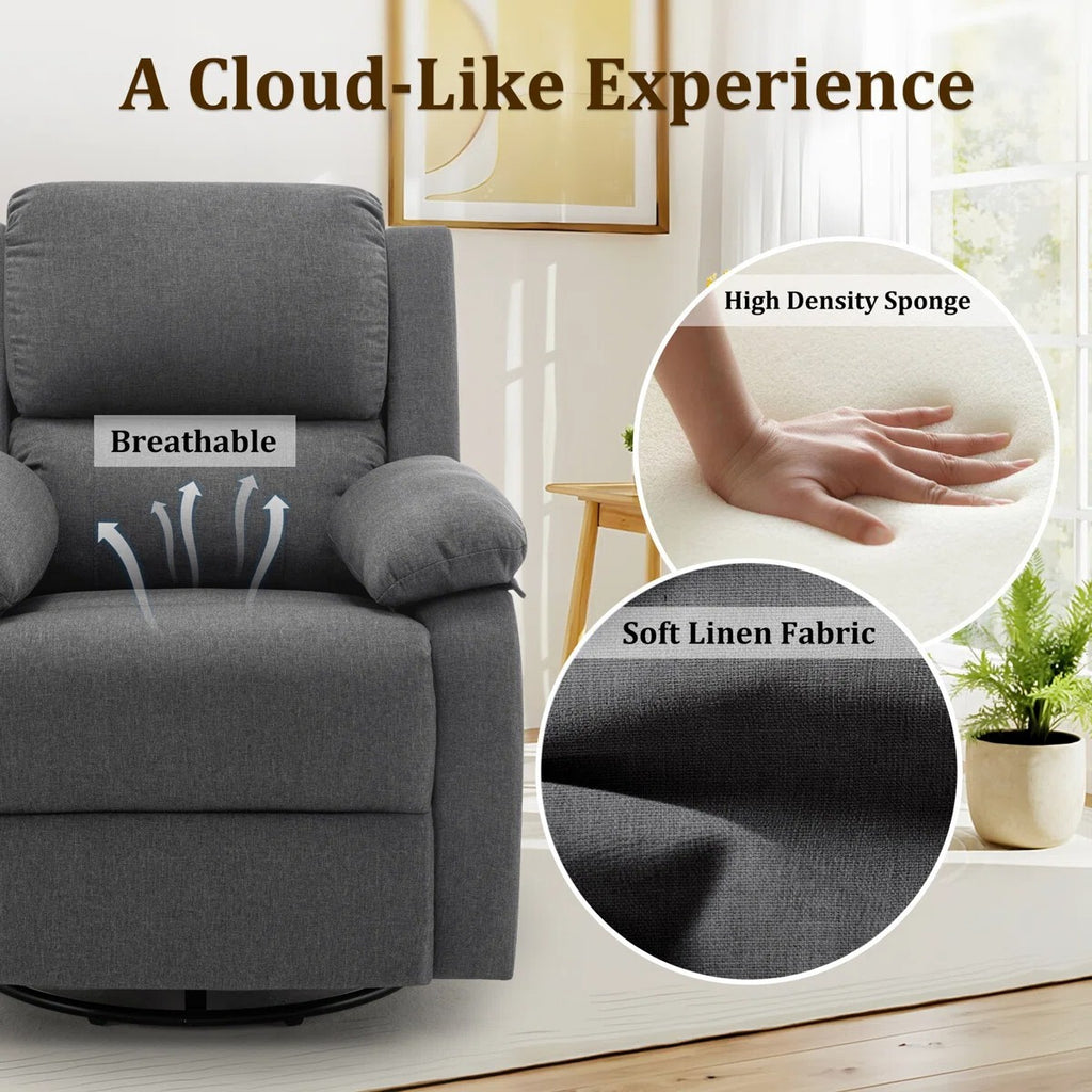 FRIENDS LIFE Recliner Chair, Manual Recliner, 360 Swivel and Rocking