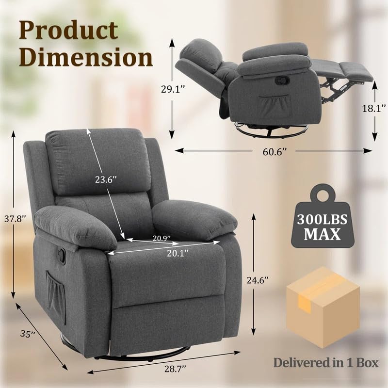 FRIENDS LIFE Recliner Chair, Manual Recliner, 360 Swivel and Rocking