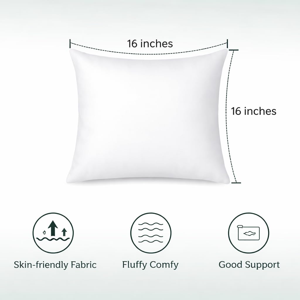 Reliance White Fabric Pillow, Cushions for Sofa Pillow 16x16 inches
