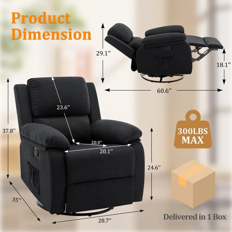 FRIENDS LIFE Recliner Chair,Manual Recliner, 360 Swivel with Rocking