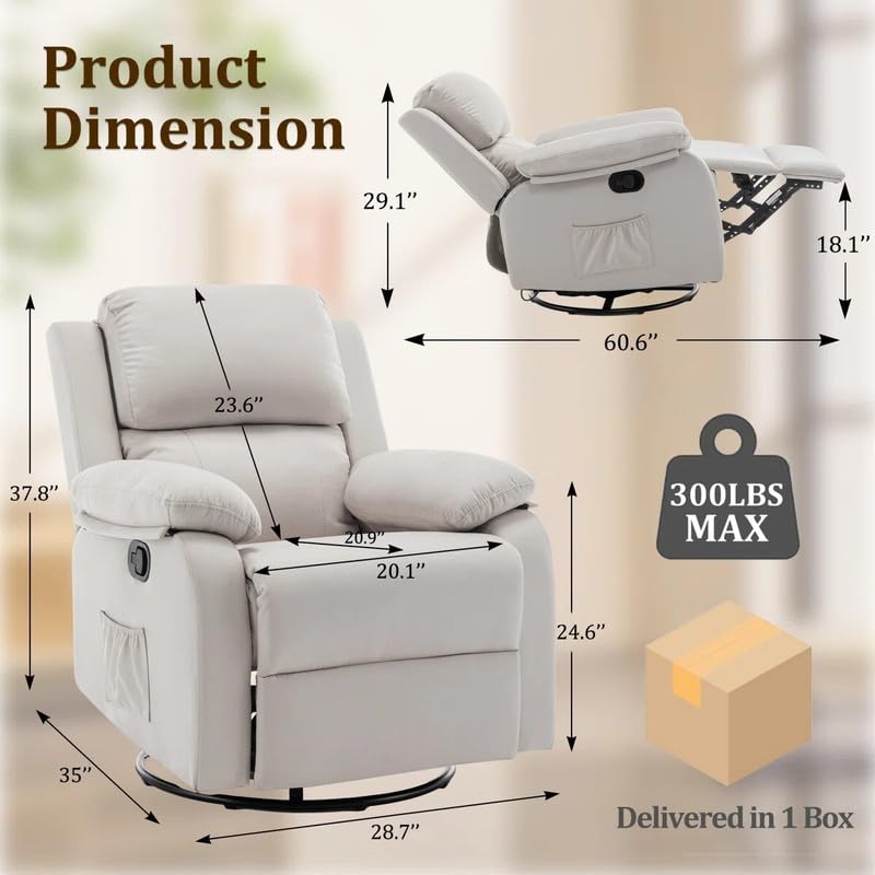FRIENDS LIFE Recliner Chair, Manual Recliner, 360 Swivel Recliners