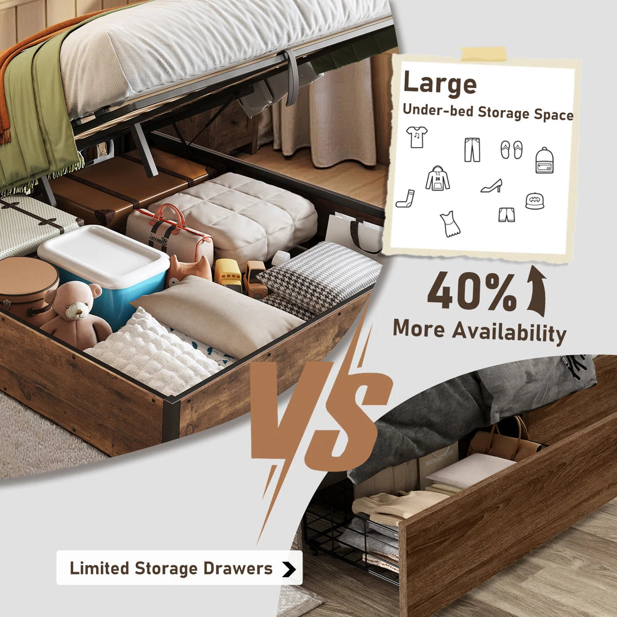 Shila Lift Up Storage Bed Brown