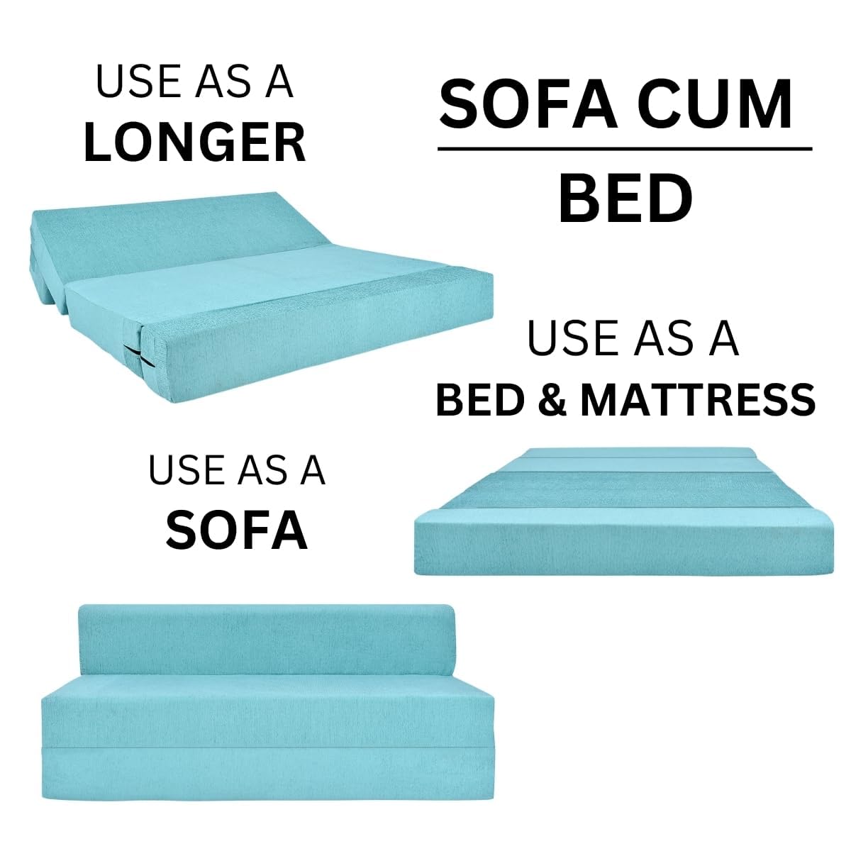 FRIENDS LIFE 5X6 Sofa Bed for 3 Person 3 Seater Double Fold Out Sofa Cum Bed Color -Sky Moshi Blue