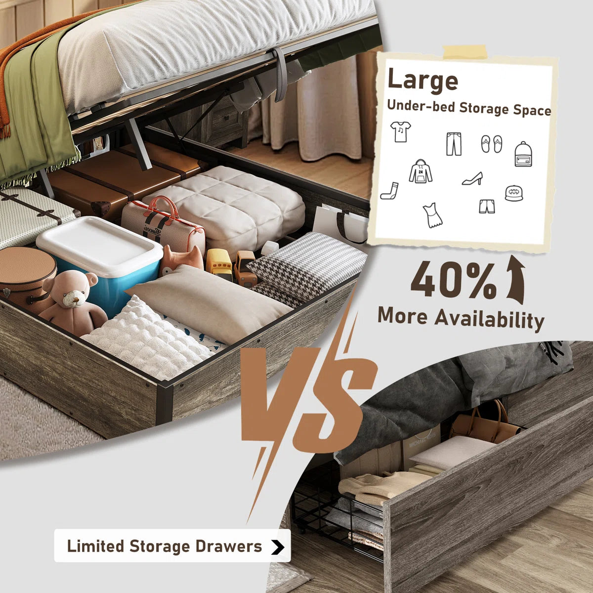 FRIENDS LIFE Shila Lift Up Storage Bed Gray