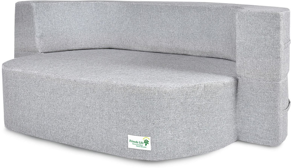FRIENDS LIFE 3 Seater Sofa Cum Bed | 1 Years Warranty | Foldable Sofacum Bed | 3 Pillow | Jute Finish Fabric, Silver (47X72X14) inches Comfort for All Sofa Cum Bed for Living Room & Guests (N-FL5038)