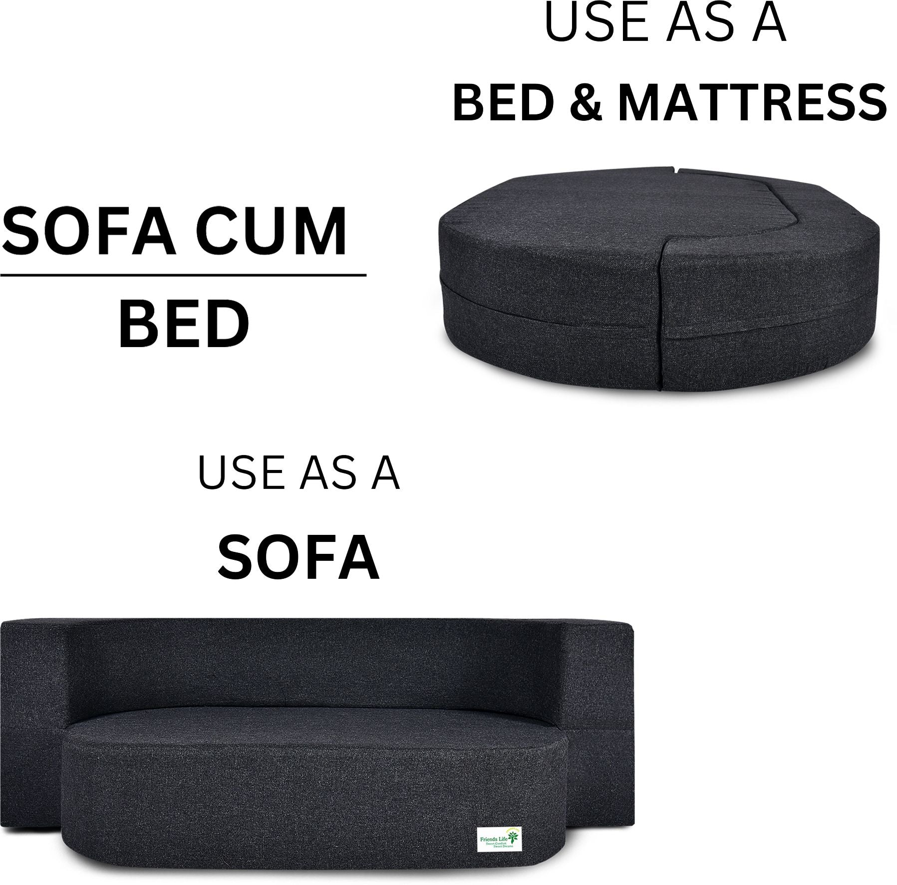 FRIENDS LIFE 3 Seater Fabric Sofa Cum Bed with Washable Cover and 3 Cushions/Pillows | Foldable Sofa Cum Bed with 1 Year Warranty Perfect for Home Office Guests Living Room (CA61, 3 Seater)