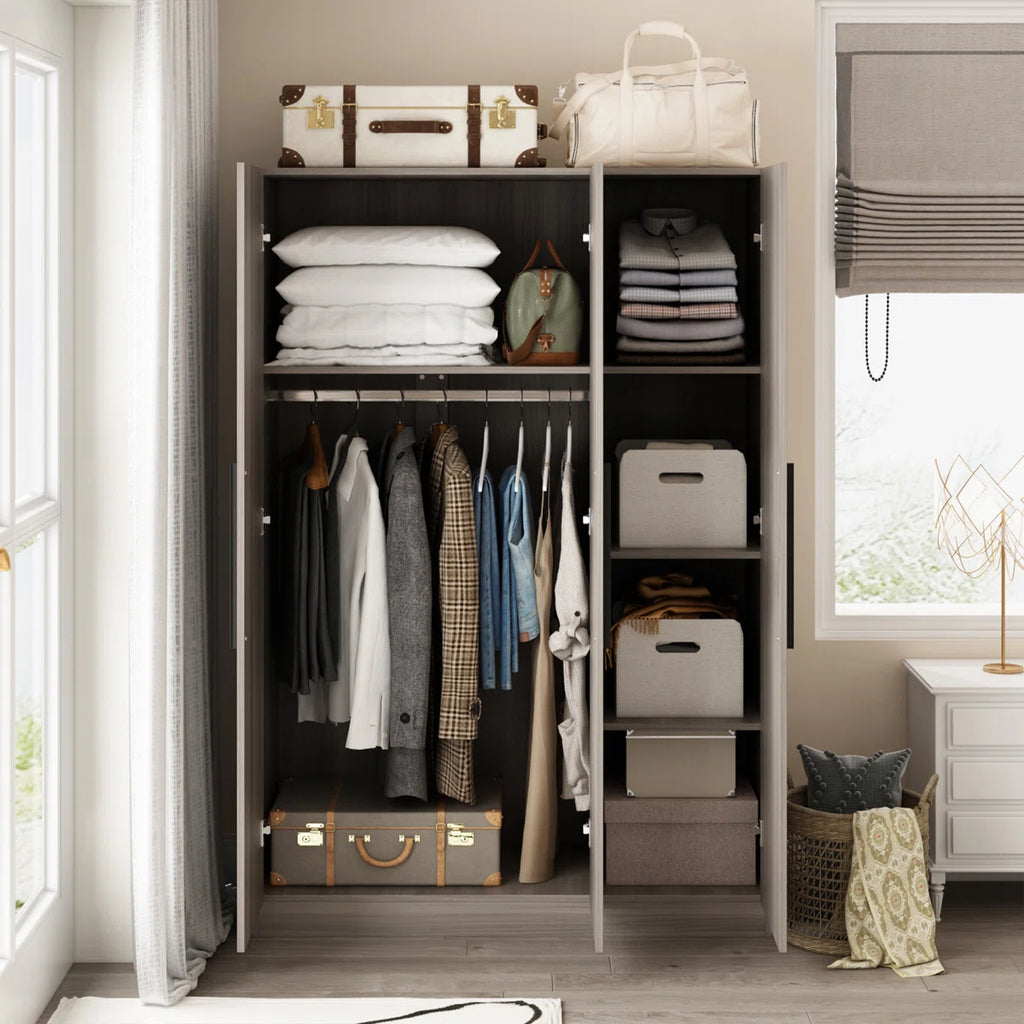 FRIENDS LIFE Modern Freestanding Wardrobe with Hanging Rod and Storage Compartments for Bedroom
