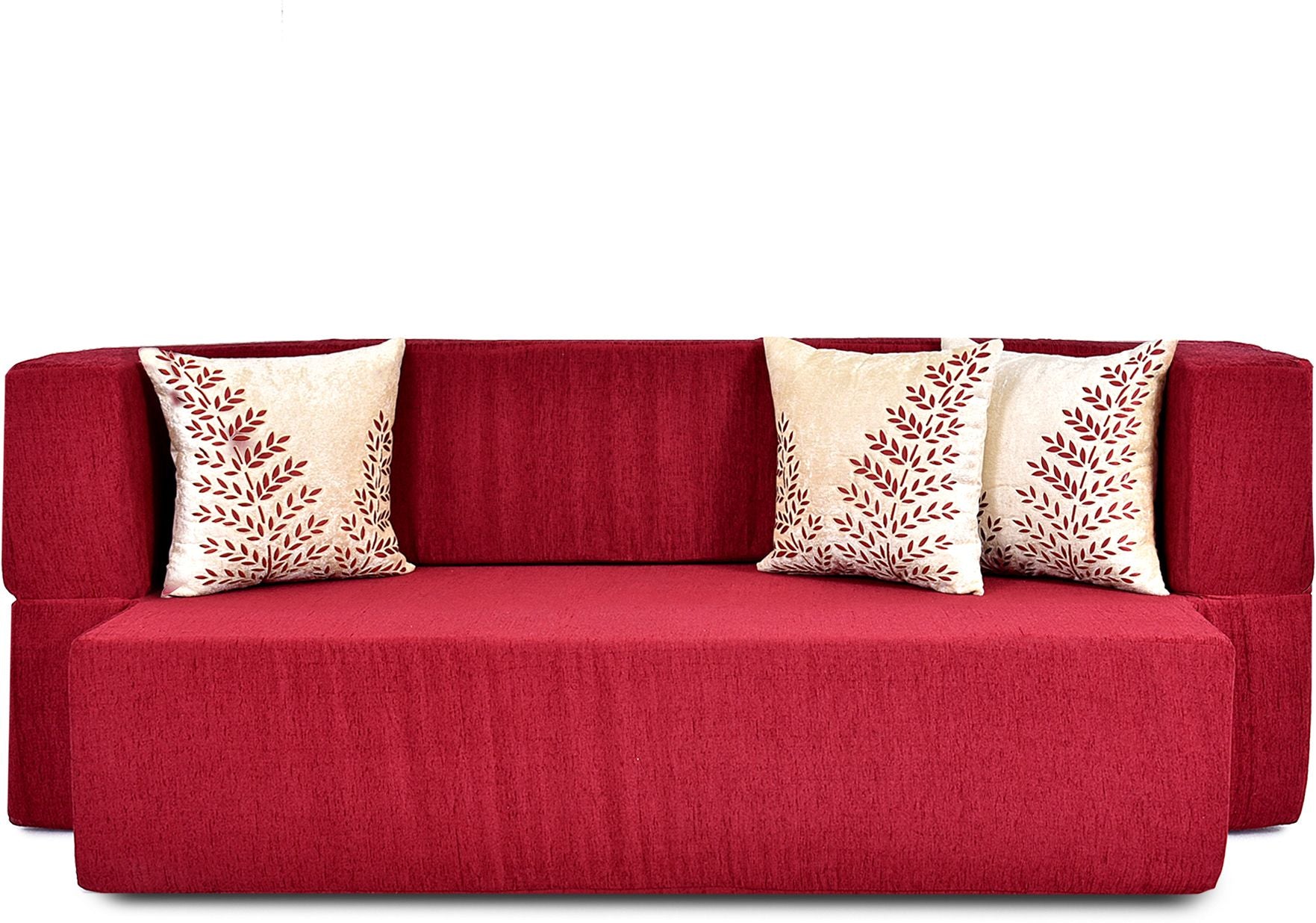 3 Seater Sofa Cum Bed | 1 Years Warranty | Foldable Sofacum Bed | 3 Pillow | Jute Finish Fabric, Maroon (C Type) inches Comfort for All Sofa Cum Bed for Living Room & Guests (N-FA083)