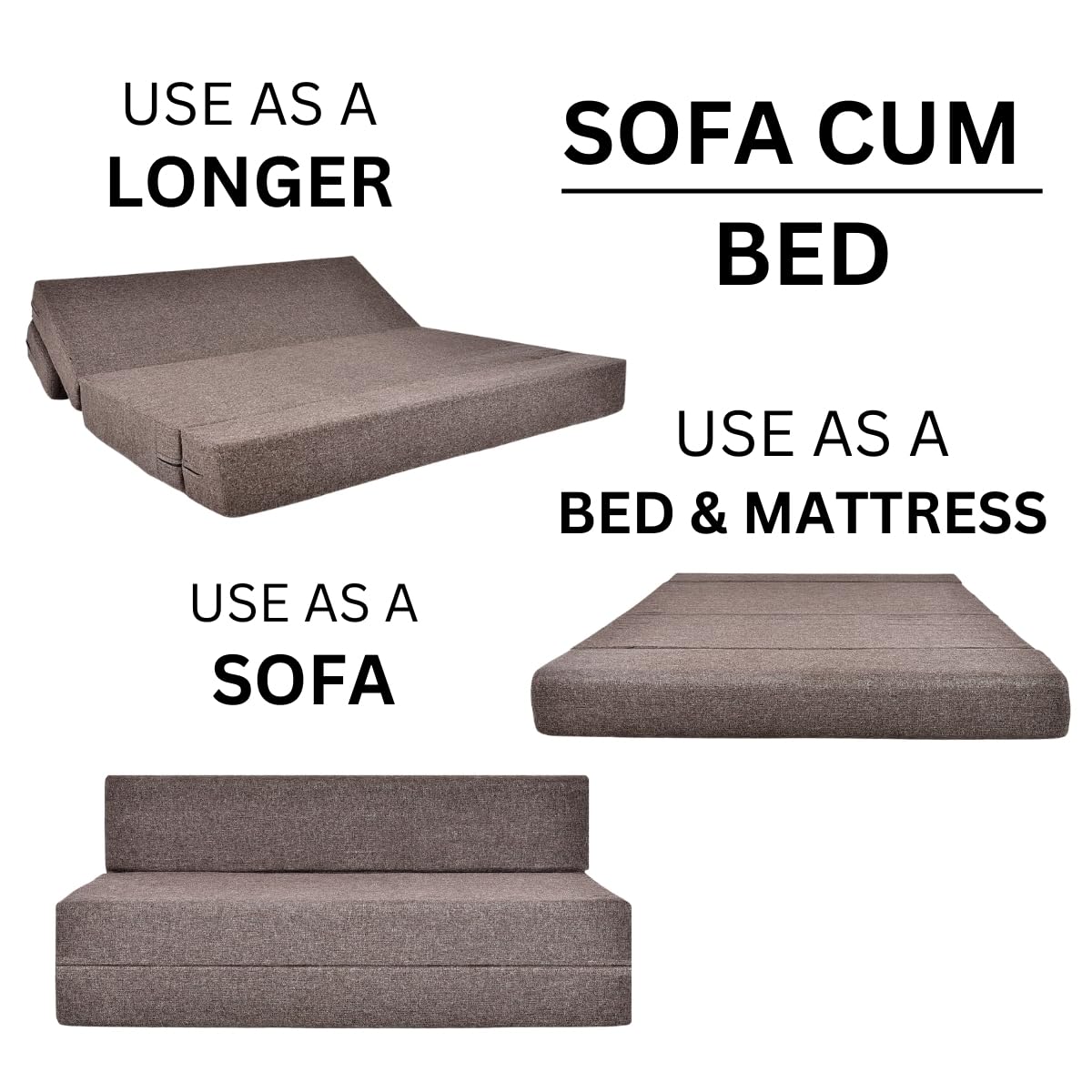 FRIENDS LIFE 5X6 Sofa Cum Bed for 3 Person 3 Seater Double Fold Out Sofa Cum Bed Color -Jute Coffee