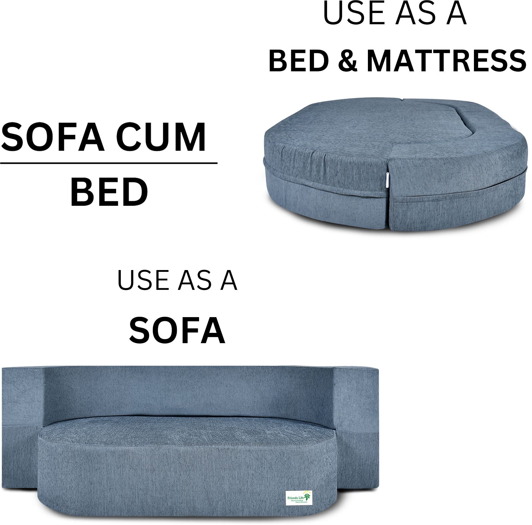 FRIENDS LIFE 3 Seater Fabric Sofa Cum Bed with 3 Cushions Pillows | Foldable Sofa Cum Bed with 1 Year Warranty Perfect for Home Office Guests Living Room (CA72, 3 Seater)