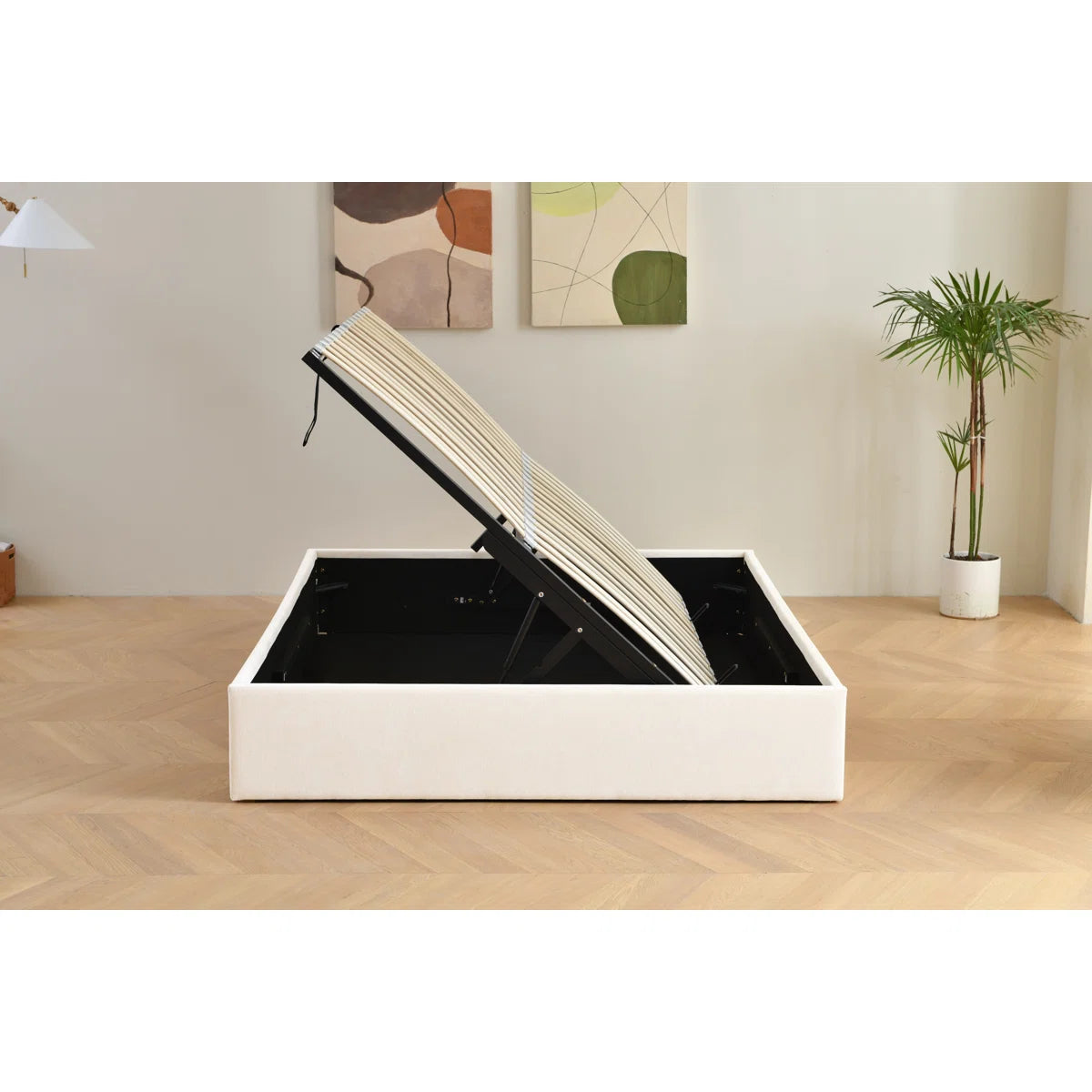 Aristedes Side Lift Up Platform Storage Bed Cream