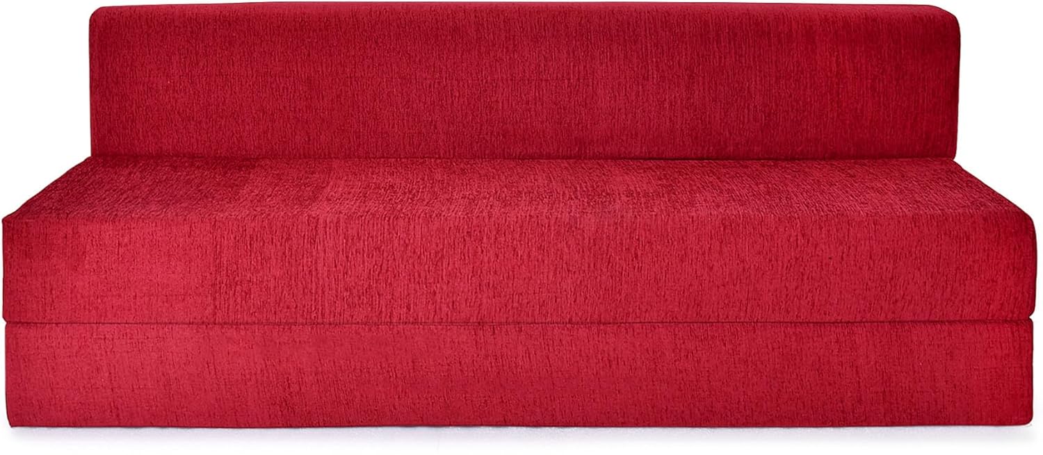 3 Seater Sofa Cum Bed | 1 Years Warranty | Foldable Sofacum Bed | 3 Pillow | Jute Finish Fabric, Maroon (6X6) inches Comfort for All Sofa Cum Bed for Living Room & Guests (N-FA024)