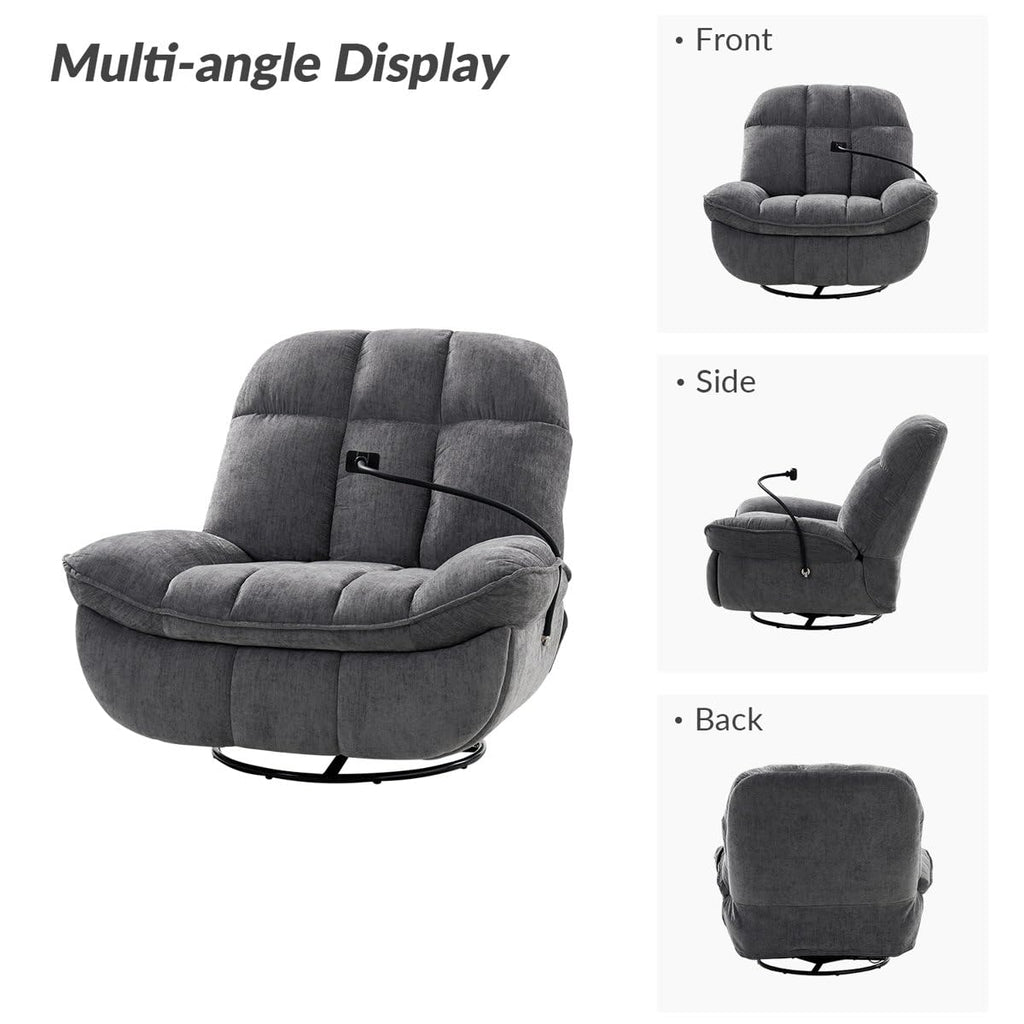 Recliner Sofa 1 Seater Jace Modern Upholstered Manual Swivel Rocker Recliner with Phone Holder Color Gray