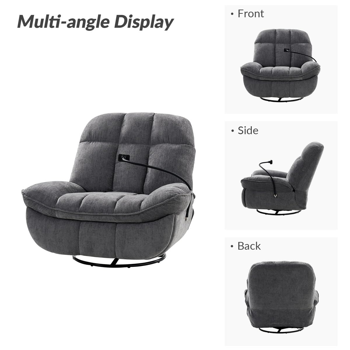 Recliner Sofa 1 Seater Jace Modern Upholstered Manual Swivel Rocker Recliner with Phone Holder Color Gray