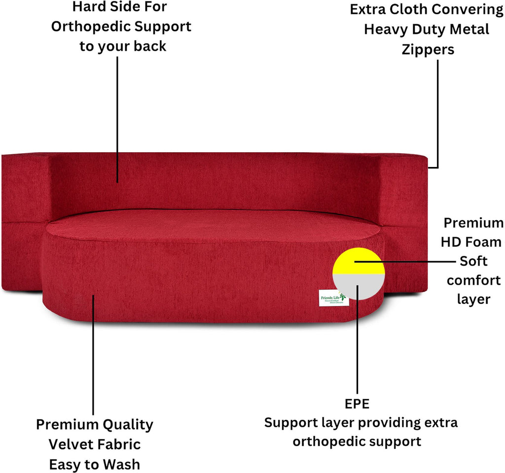 FRIENDS LIFE 3 Seater Sofa Cum Bed with Washable Cover and 3 Cushions/Pillows | Foldable Sofa Cum Bed with 1 Year Warranty Perfect for Home Office Guests Living Room (CA57, 3 Seater)