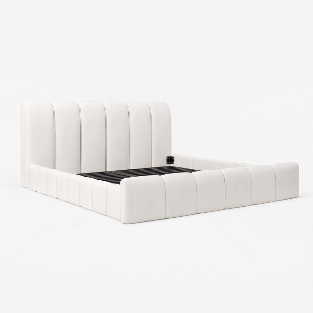 Modern Leather Wingback King Bed Frame with Upholstered Headboard