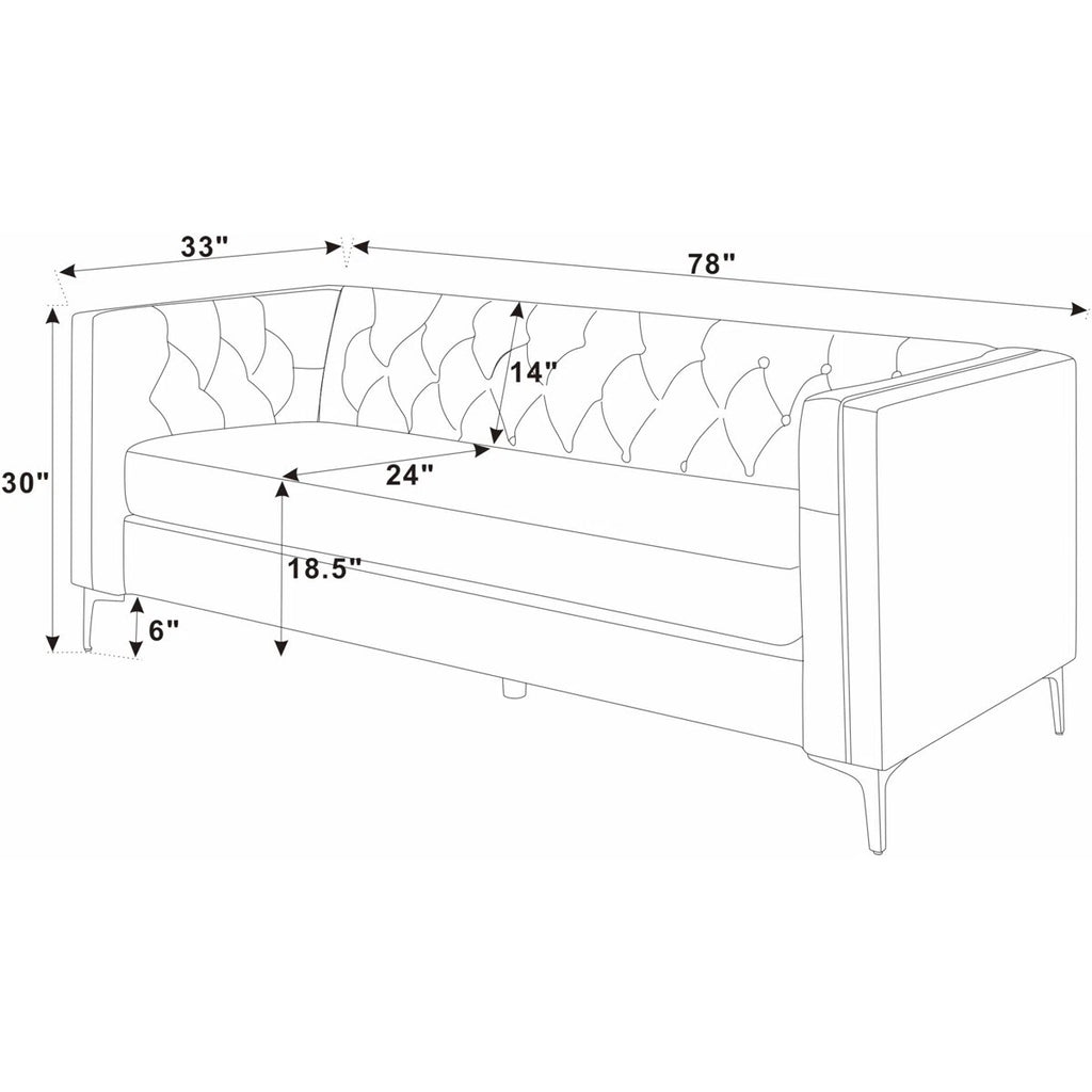 Devonaire Modern Tufted Design Sofa 3 Seater | Loveseat with Armrest and Metal Legs – Green Living Room Sofa
