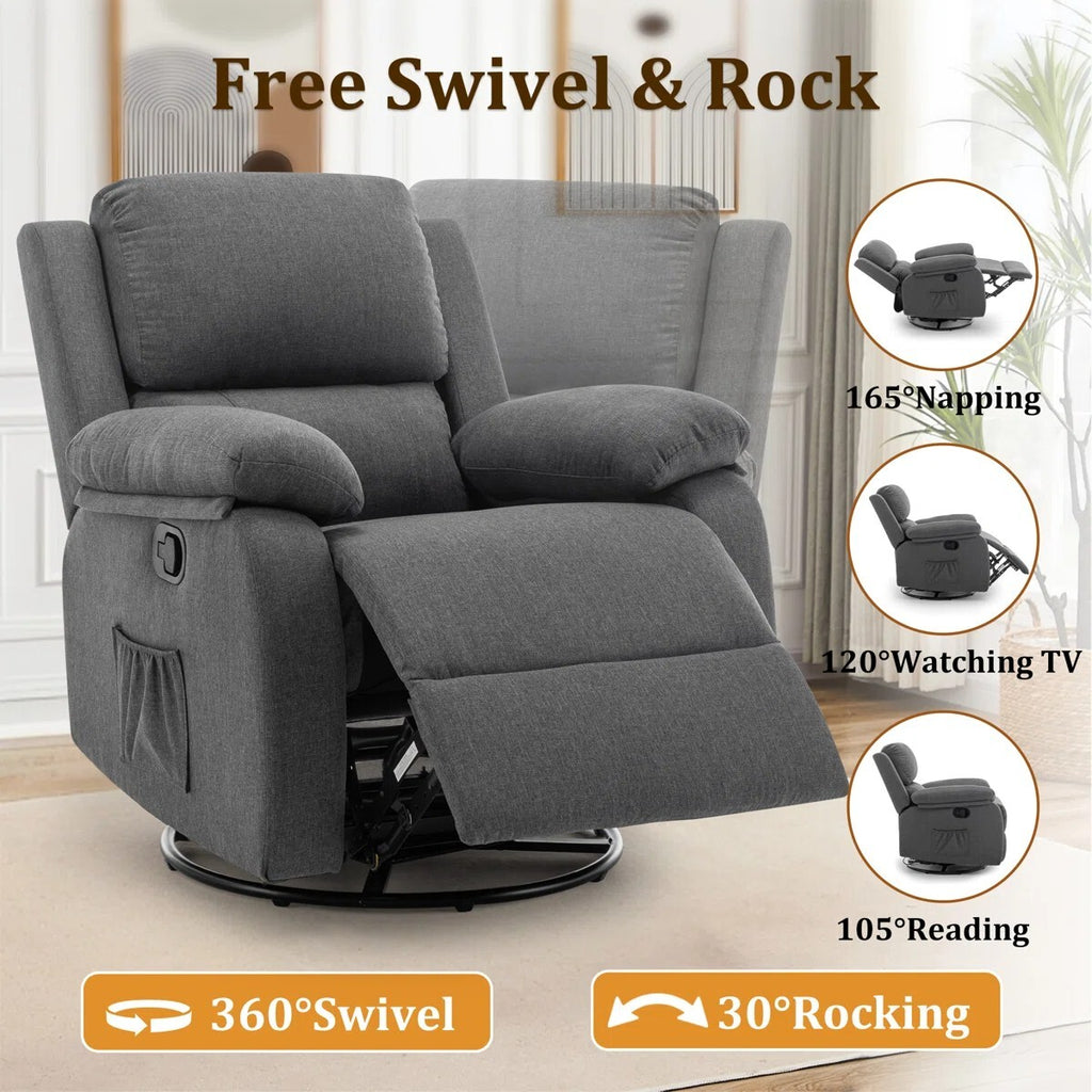FRIENDS LIFE Recliner Chair, Manual Recliner, 360 Swivel and Rocking