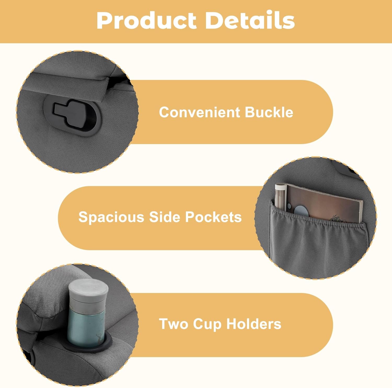Recliner Chair | Small Recliners for Small Spaces, Manual Recliner with Cup Holders and Side Pockets, Chairs for Living Room, Bedroom, Nursery