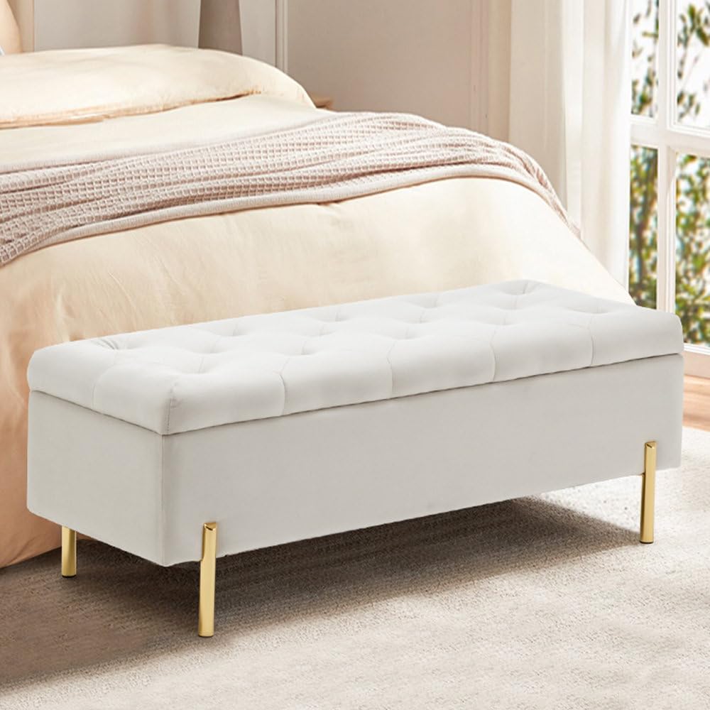 45'' Velvet Storage Bench Ottoman,Versatile Seating with Hidden Storage