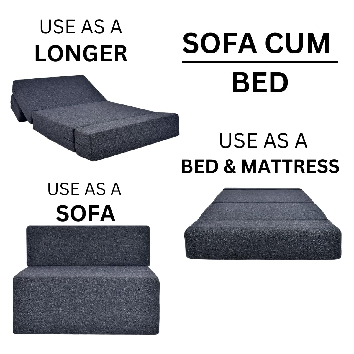 3X6 Comfort for All Sofa Cum Bed for 1 Person 1 Seater Double Fold Out Sofa Cum Bed with 1 Pillow -Jute Grey