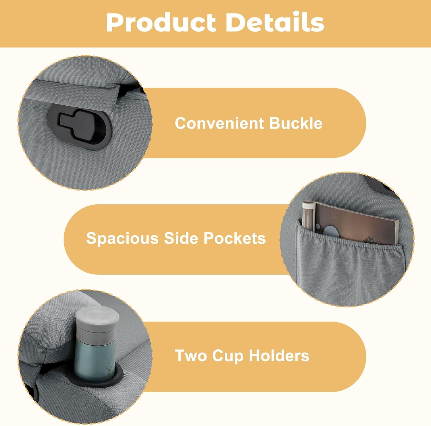 Recliner Chair | Small Recliners for Small Spaces, Manual Recliner with Cup Holders and Side Pockets, Chairs for Living Room, Bedroom, Nursery, SmokeyGrey