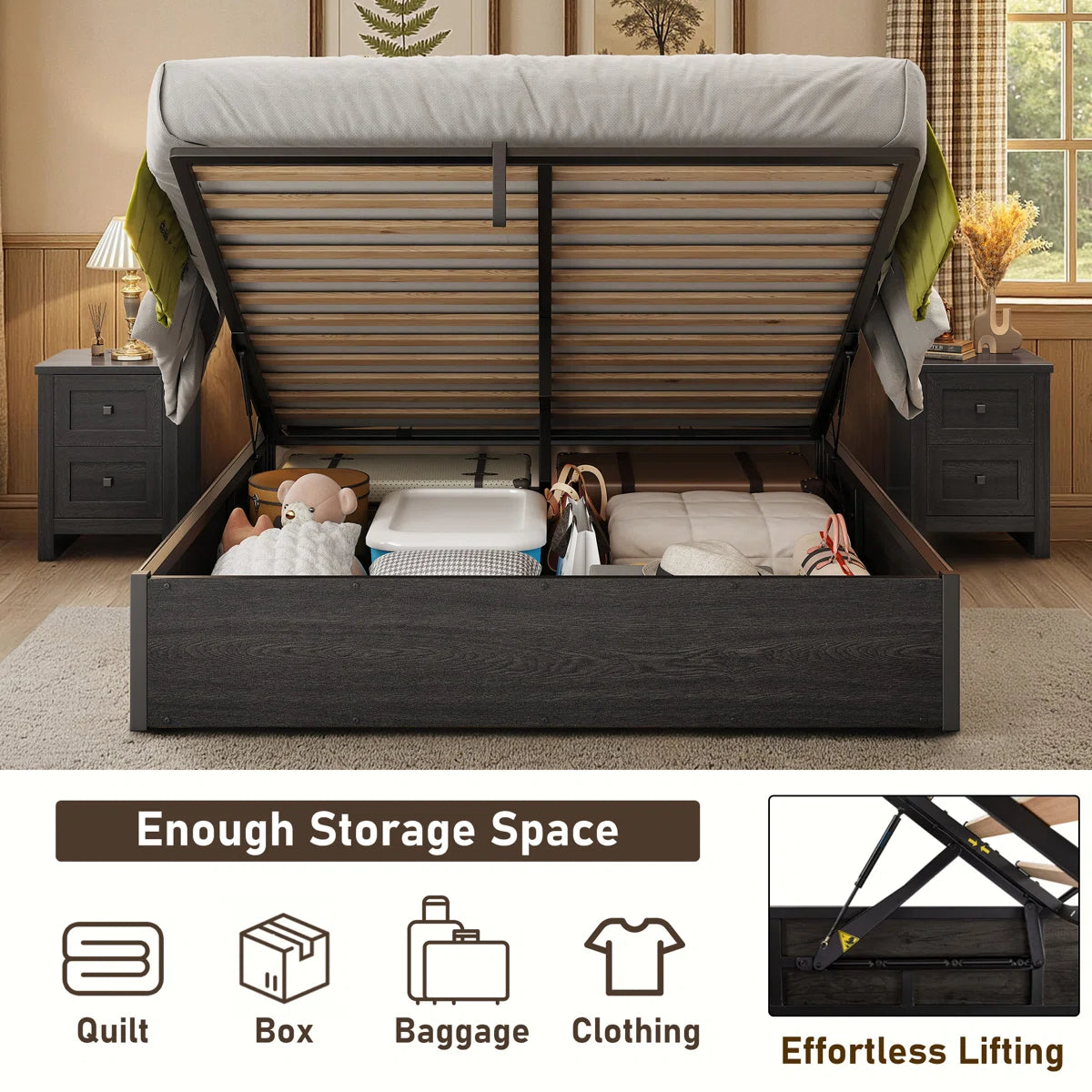 Shila Lift Up Storage Bed Black