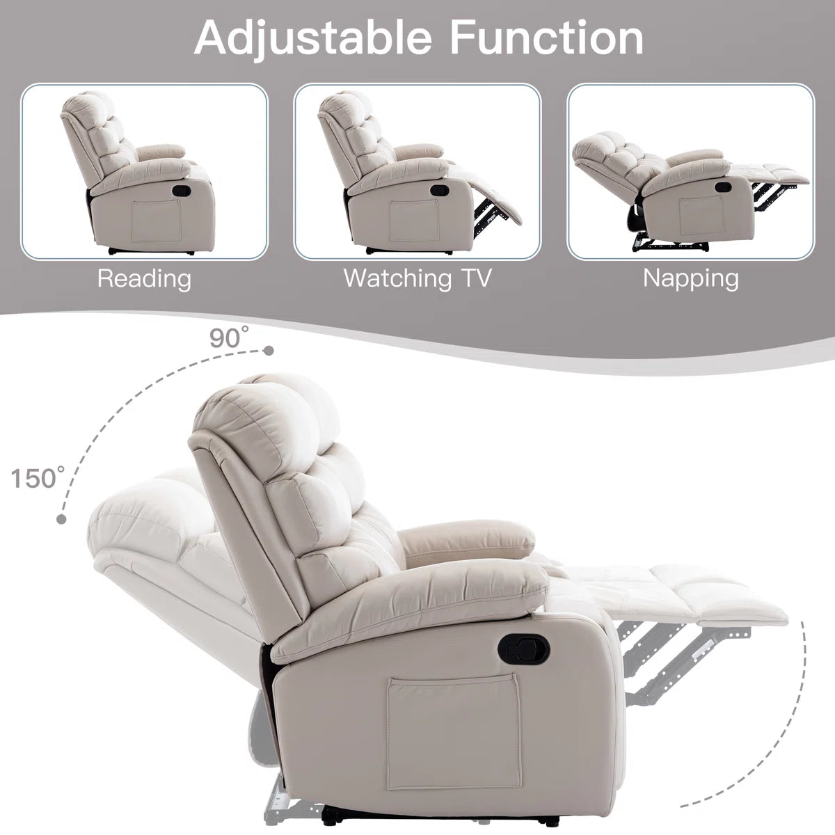 Loveseat Recliner Sofa 2 Seater Reclining Chair with Footrest Color Cream White (Cream)