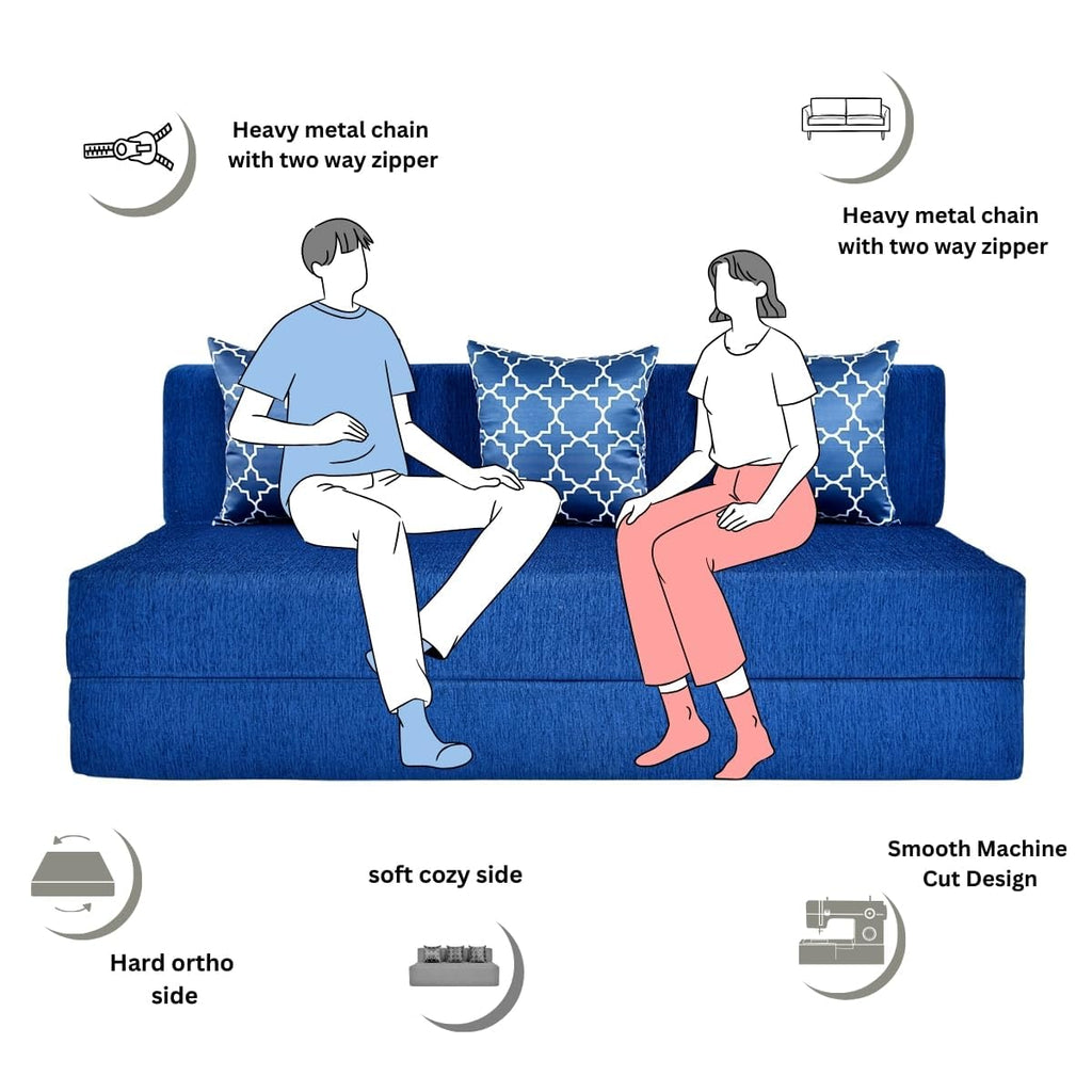 FRIENDS LIFE Sofa Bed 3 Seater5X6 Sofa Cum Bed for 3 Person 3 Seater Double Fold Out with 3 Pillow Blue