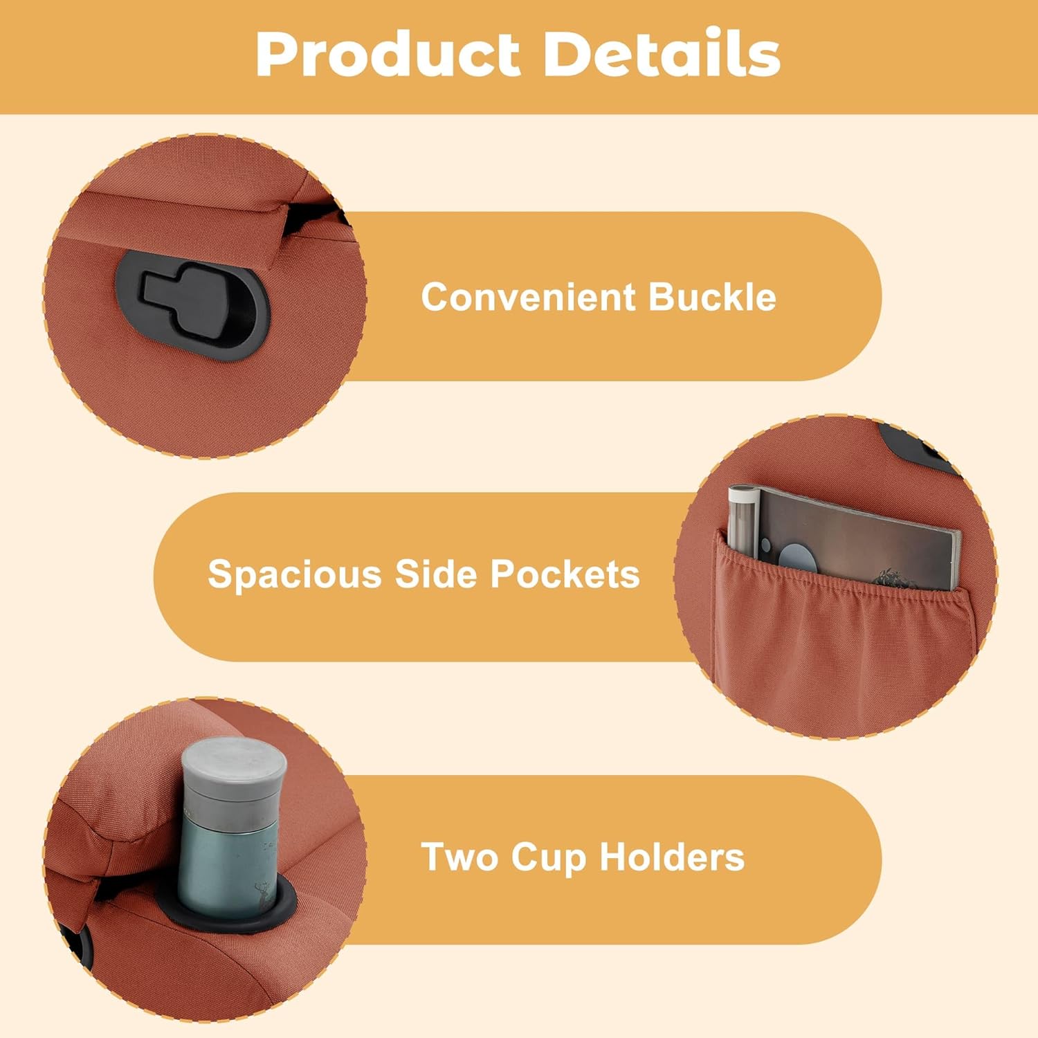 Sofa Recliner 1 Seater | Small Recliners for Small Spaces, Manual Recliner with Cup Holders and Side Pockets, Chairs for Living Room, Bedroom, Nursery, Red