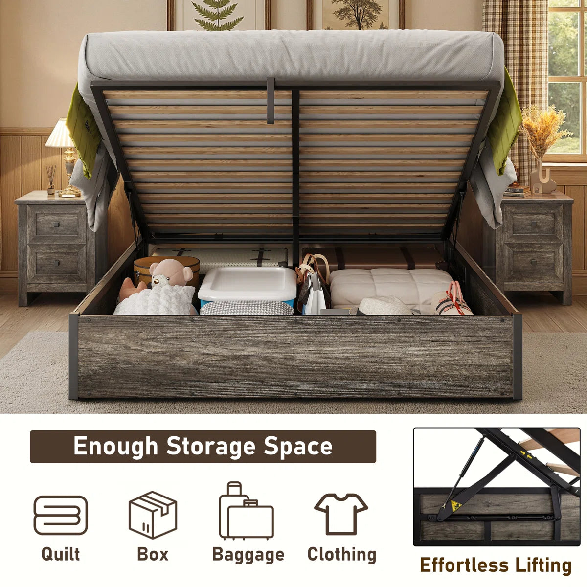 FRIENDS LIFE Shila Lift Up Storage Bed Gray