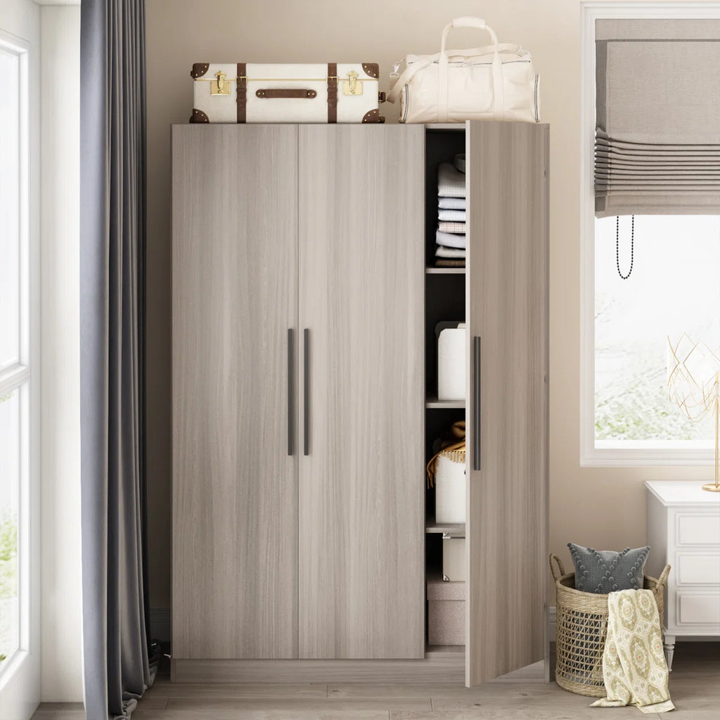 FRIENDS LIFE Modern Freestanding Wardrobe with Hanging Rod and Storage Compartments for Bedroom