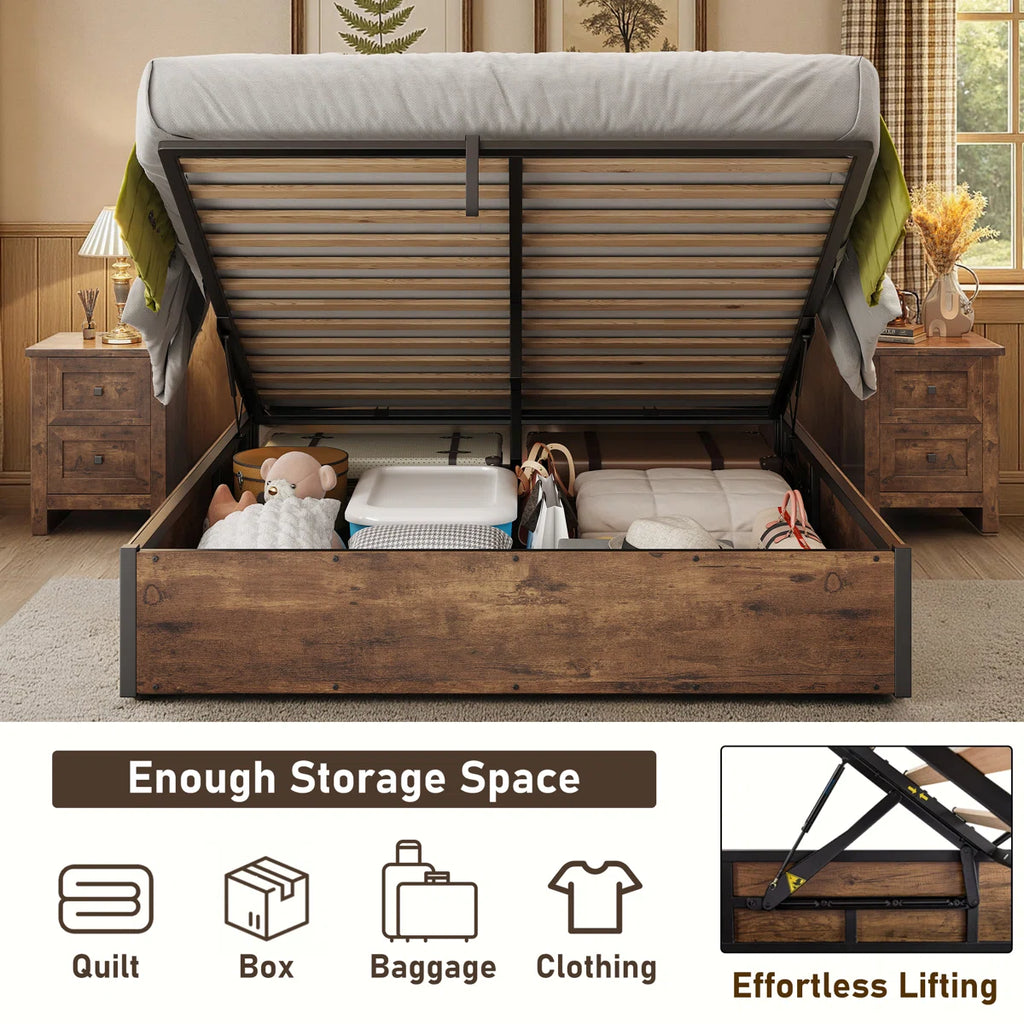 Shila Lift Up Storage Bed Brown