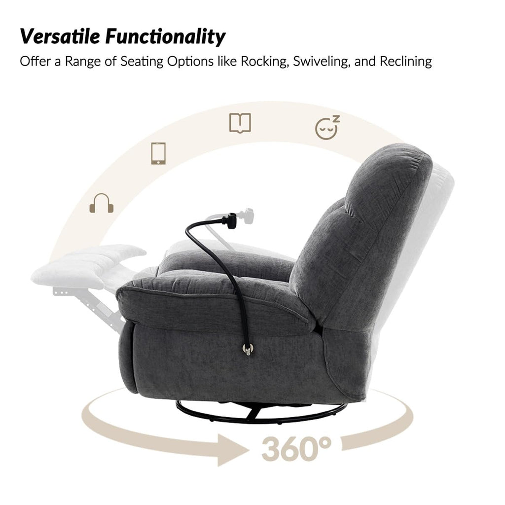 Recliner Sofa 1 Seater Jace Modern Upholstered Manual Swivel Rocker Recliner with Phone Holder Color Gray