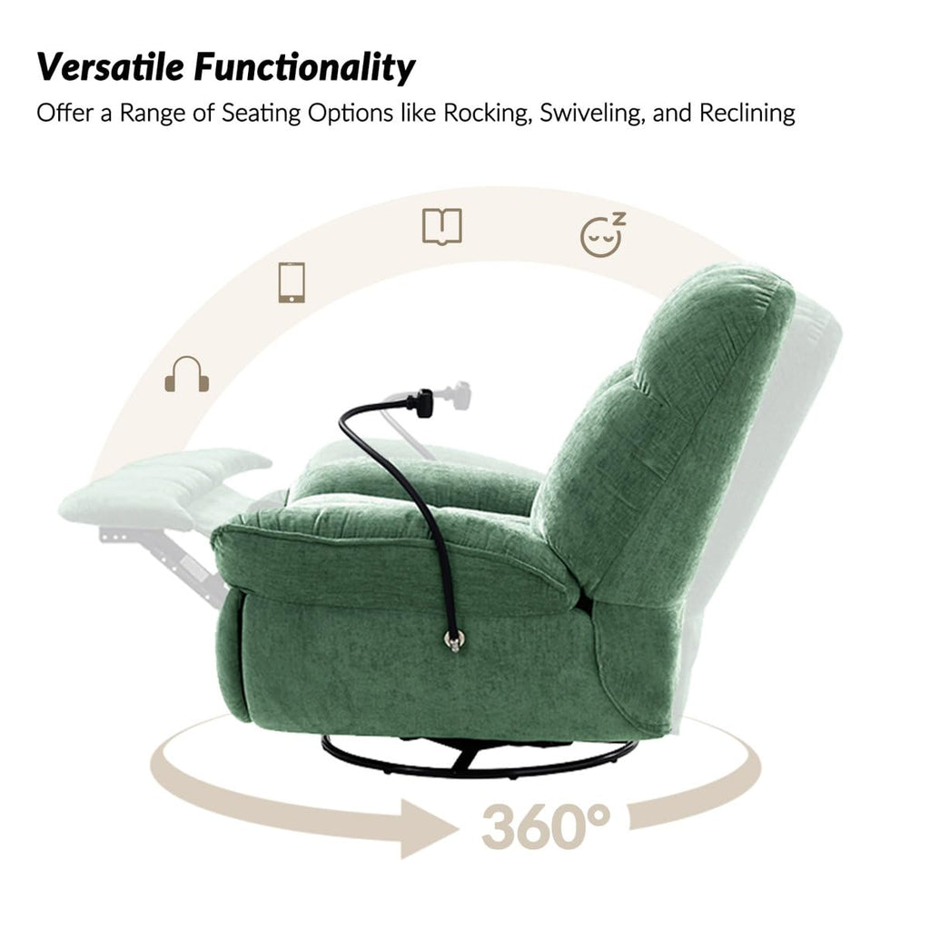 Recliner Sofa 1 Seater Jace Modern Upholstered Manual Swivel Rocker Recliner with Phone Holder Color Green
