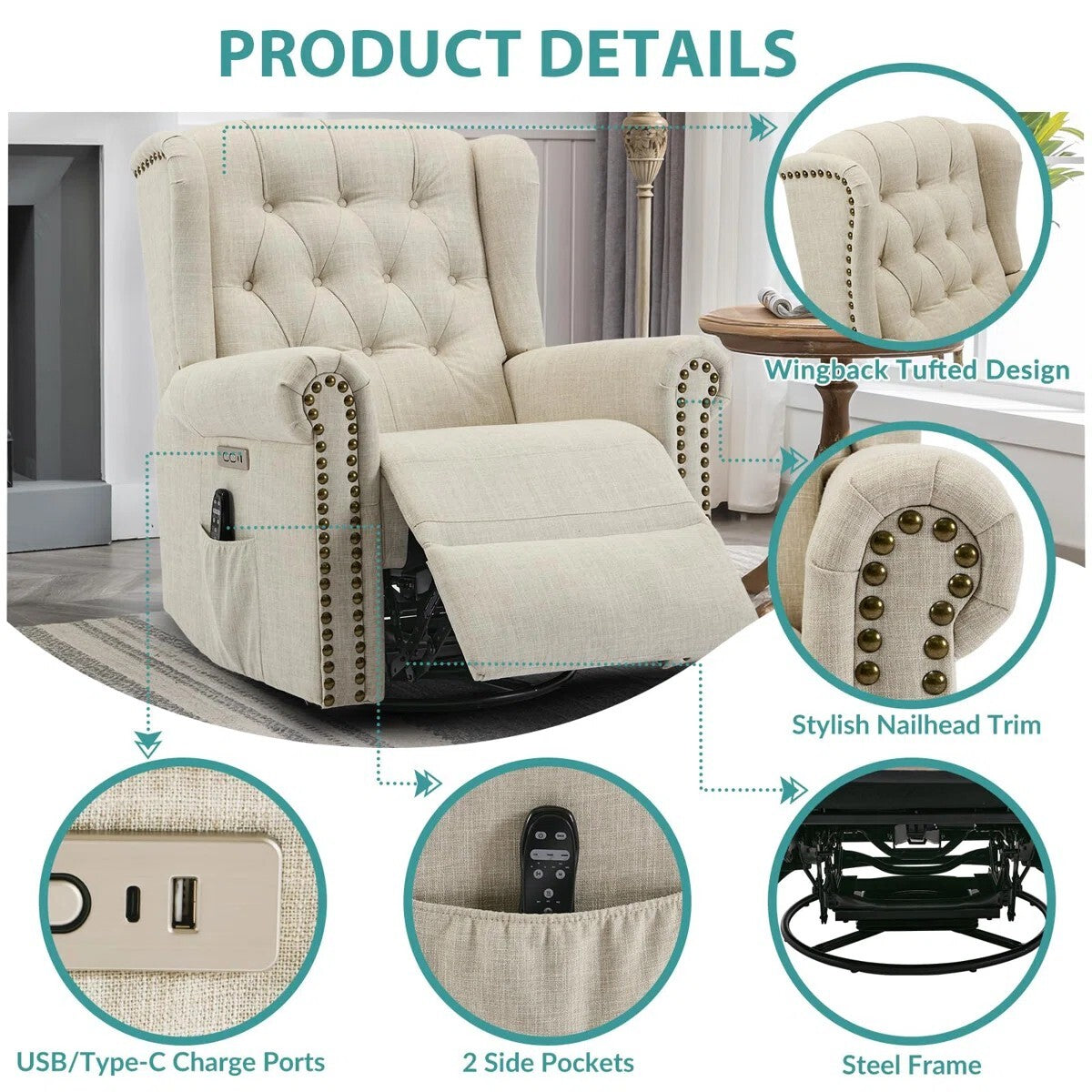 Recliner Sofa Chair | Plush Reclining Chair with Adjustable Backrest & Footrest | Premium Fabric