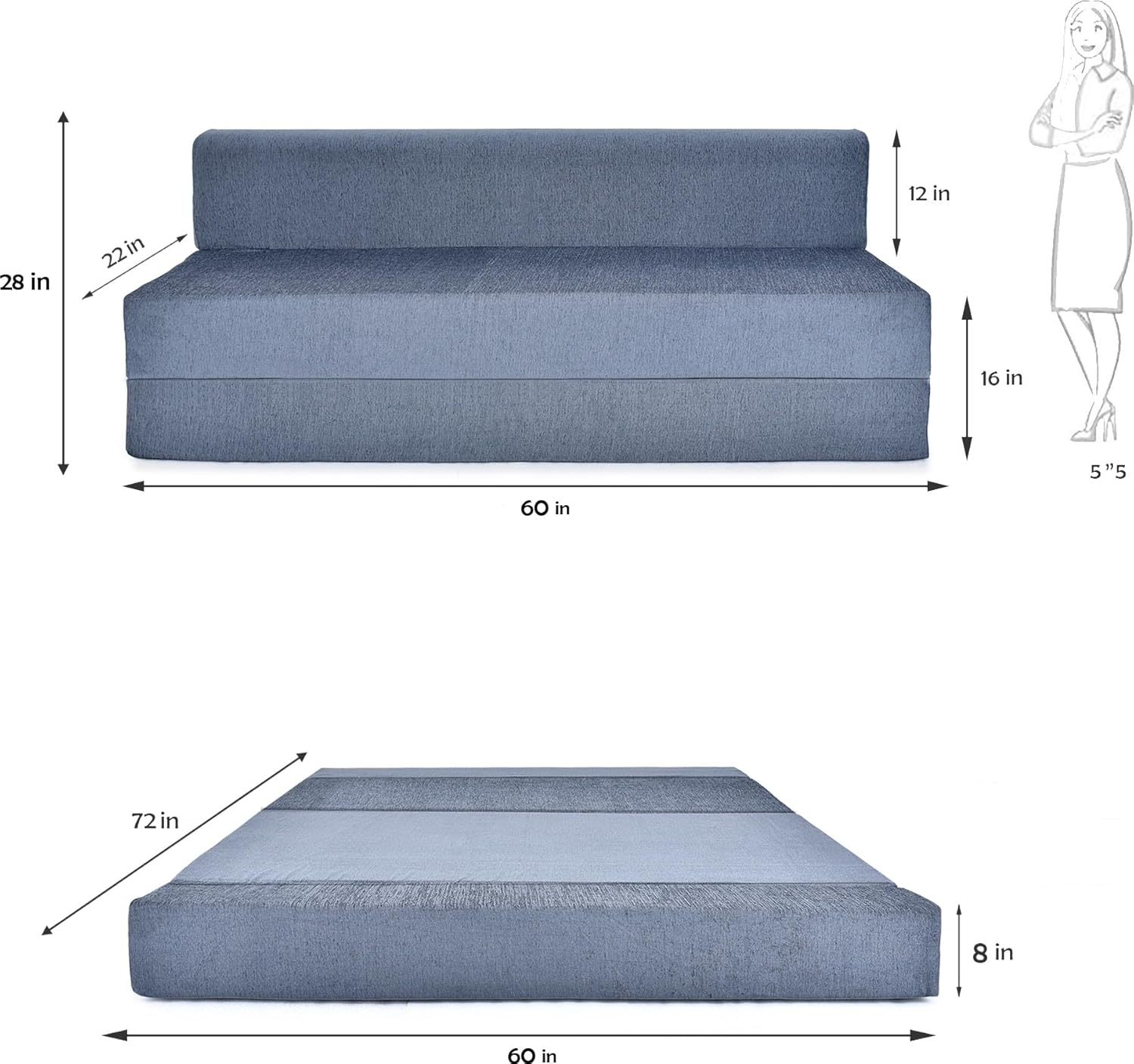 3 Seater Sofa Cum Bed | 1 Years Warranty | Foldable Sofacum Bed | Jute Finish Fabric, Grey (5X6) inches Comfort for All Sofa Cum Bed for Living Room & Guests (N-FA045)