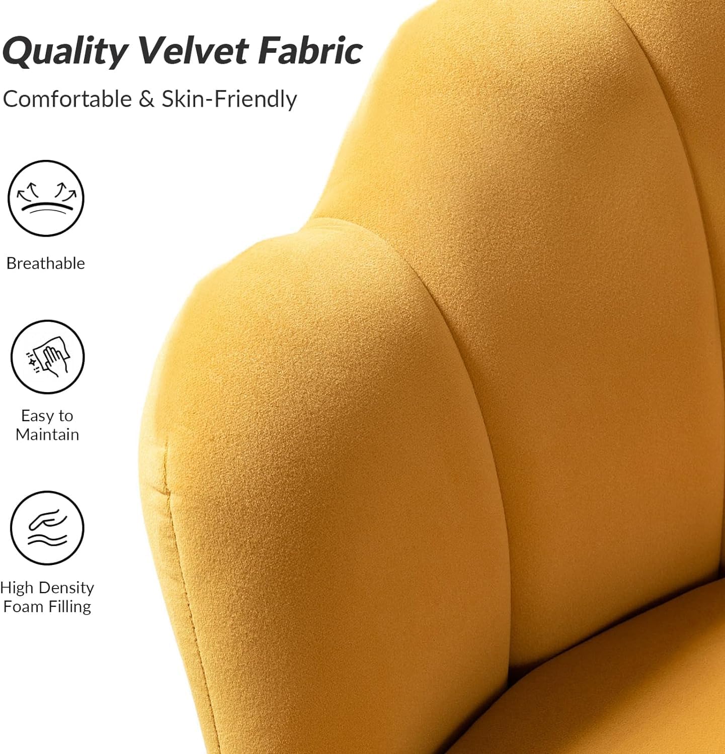 Barrel Chair with Golden Legs Armchair, Modern Sturdy Arm Chair Durable Upholstered Chair Wooden Armrest Chair for Living Room Bedroom Hotel Reading (Set of 2 Chairs (Yellow)