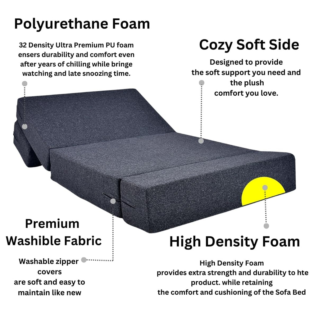 3X6 Comfort for All Sofa Cum Bed for 1 Person 1 Seater Double Fold Out Sofa Cum Bed with 1 Pillow -Jute Grey