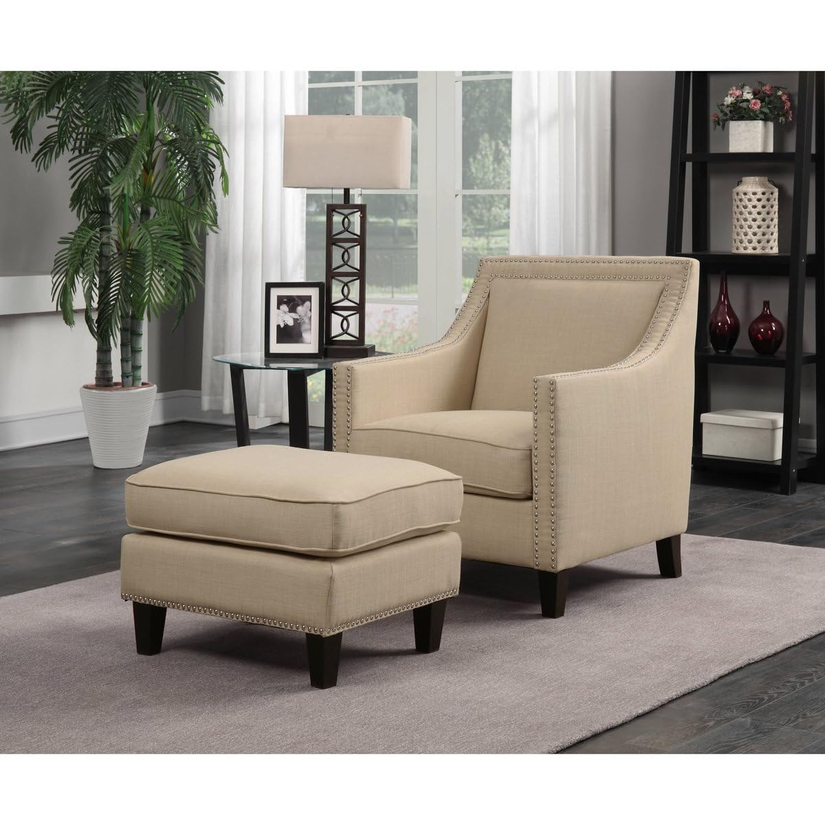 26'' Ottoman with Square Upholstered Chaise Sectional with Ottoman (Beige)
