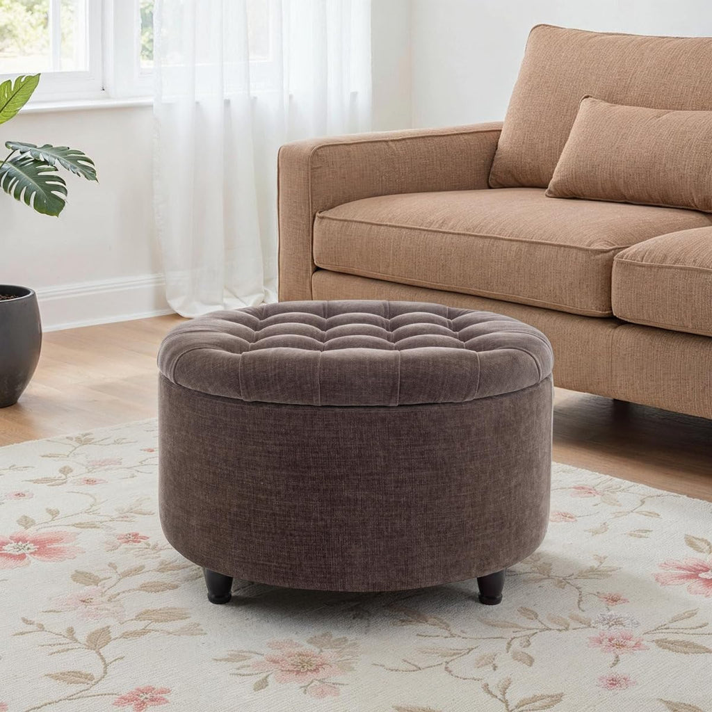 Noelle 28" Ottoman with Storage Round Pouf