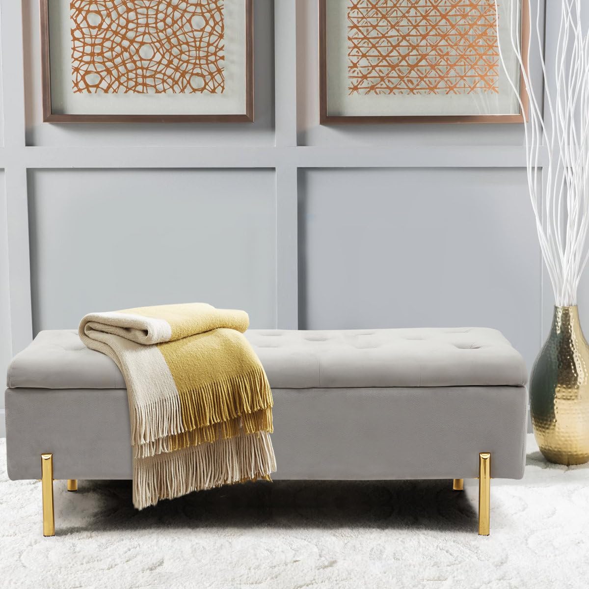 FRIEND LIFE 45'' Velvet Storage Bench Ottoman
